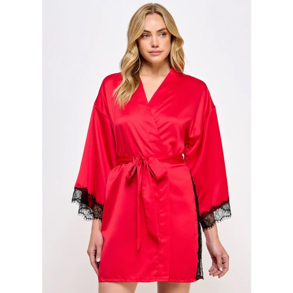 Isadora Satin Lace Trim Robe